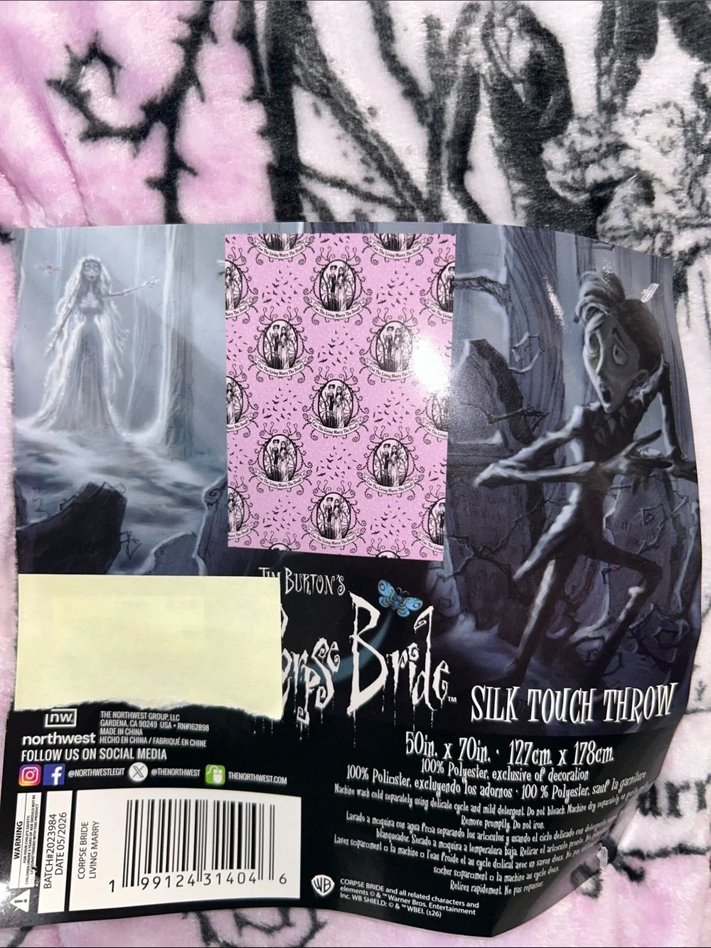 Tim Burton Corpse Bride Plush Throw Blanket 50”x70”